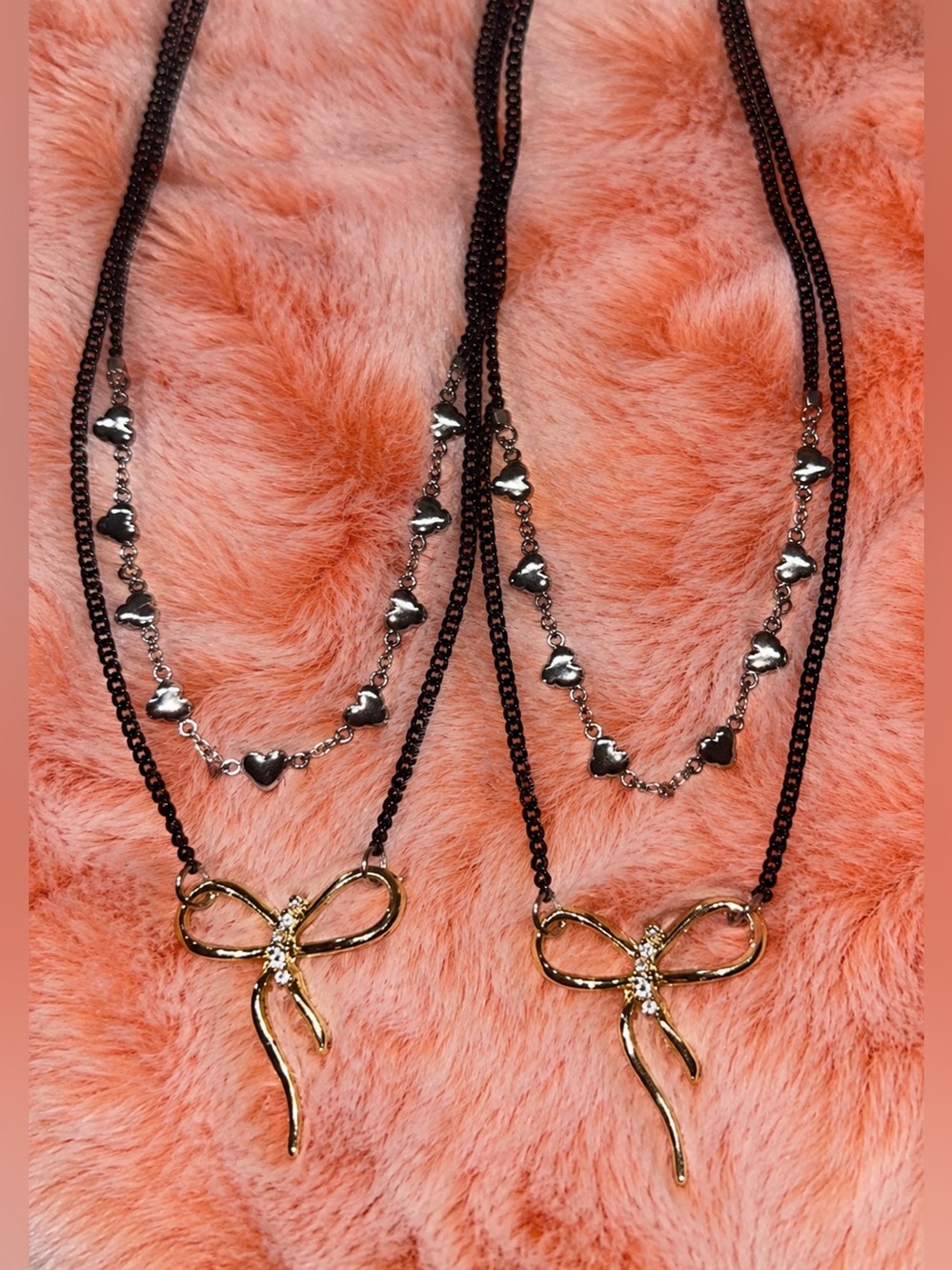 NWT  Nordstrom Ruby & Ry Kids Layered Bow Necklace Set Of 2 Mixed Metals